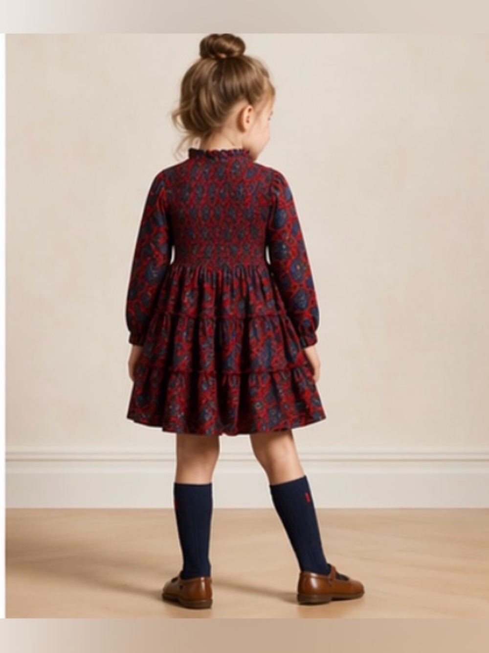 Ralph Lauren Paisley Smocked Cotton Long Sleeve Dress Girls 4T Boho Preppy - Picture 2 of 9